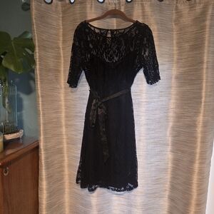 Motherhood Black Lace Long Sleeve Dress